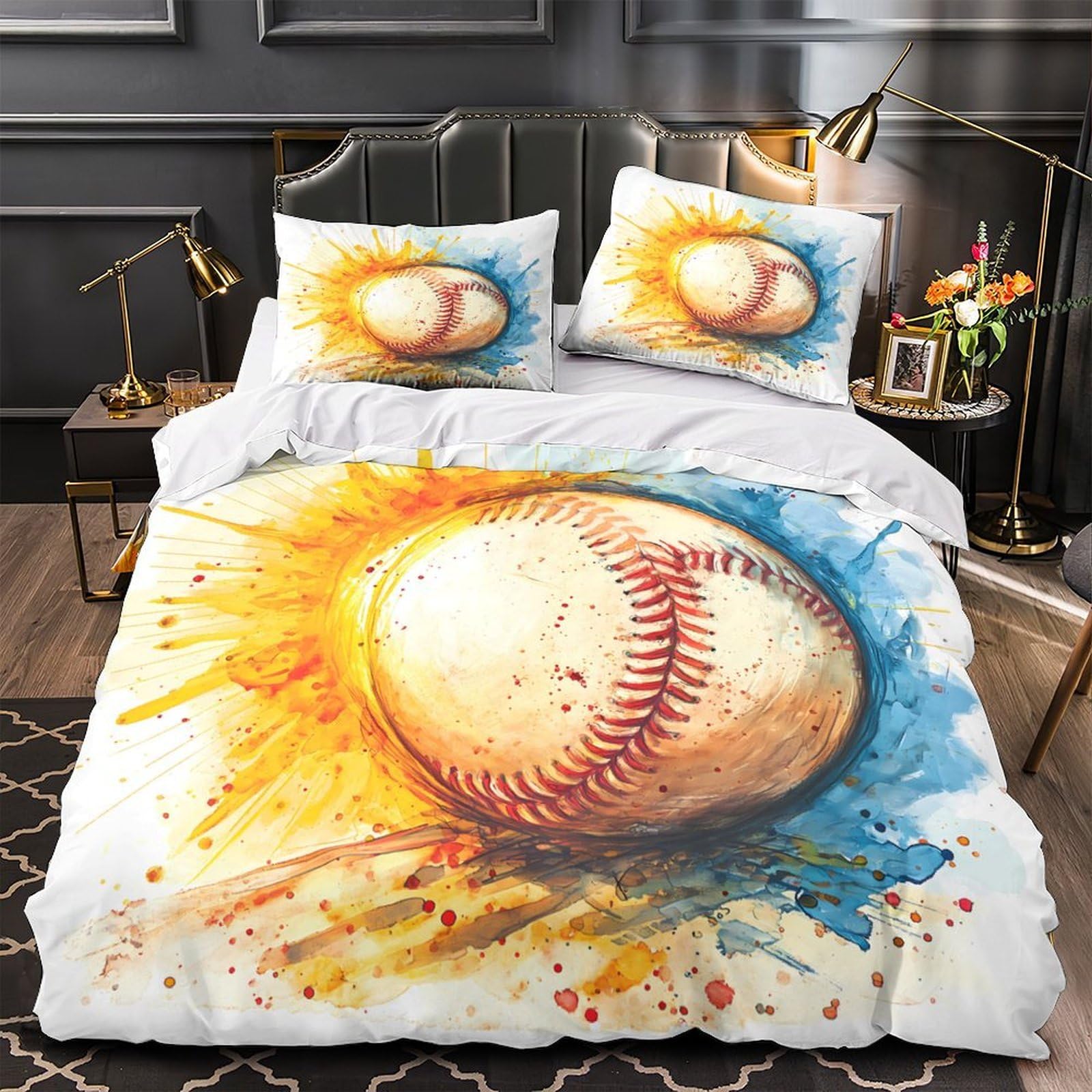 Parure de lit baseball 3D 135x200 microfiltre housse de couette