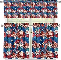Vista 49 de Juego de 250 cortinas de cocina con bandera estadounidense para ventanas, fácil de instalar, cortinas cortas de 24 pulgadas con bolsillo para barra