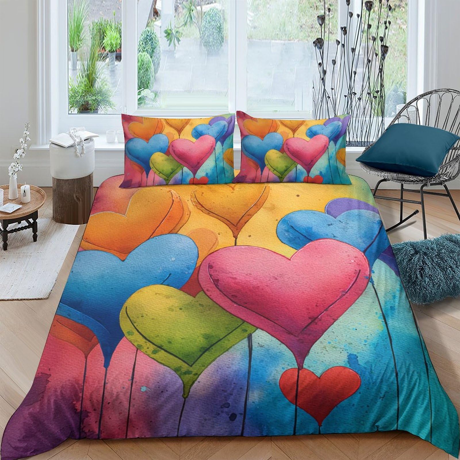 Ctjqhvkz Style-10 3D Printed Colorful Heart Balloons Fitted Sheet Microfiber Soft Anti-Slip Bed Cover For Bedroom Dorm Mattress Decor Single（135X200cm）