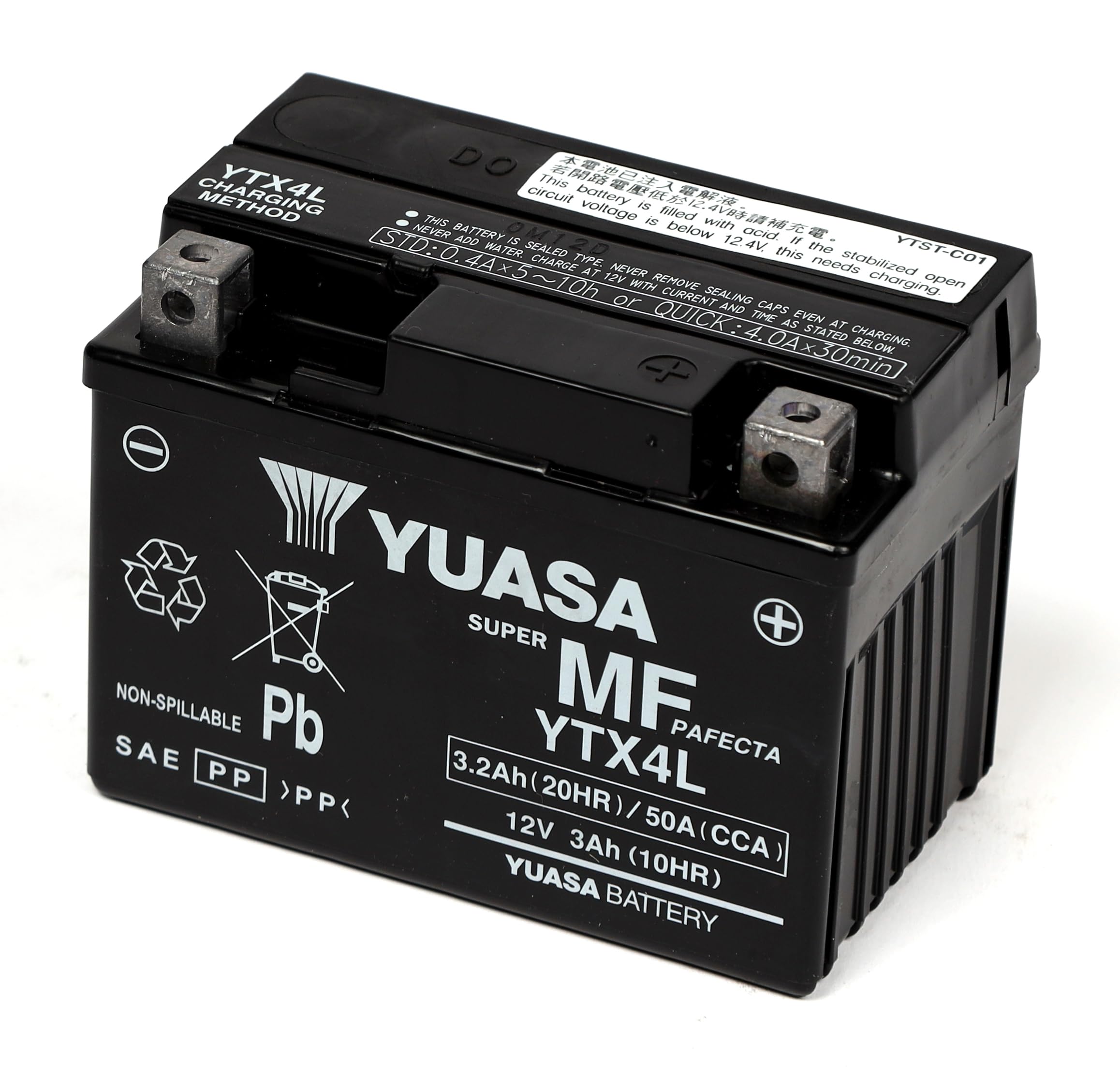Yuasa YTX4L 12V 50 CCA High Performance Maintenance Free AGM VRLA Motorbike Battery