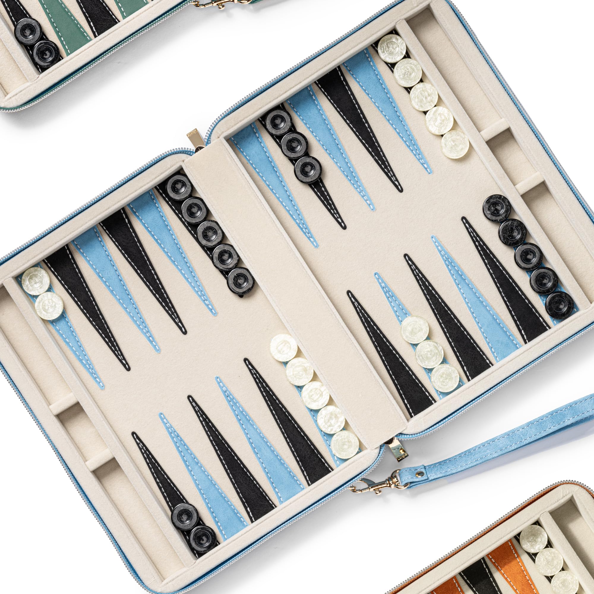 Gry w backgammon 23,9 cm dla dorosłych, klasyczna gra planszowa z składanym etui z syntetycznej skóry, przenośny zestaw do gry w backgammon (niebieski)
