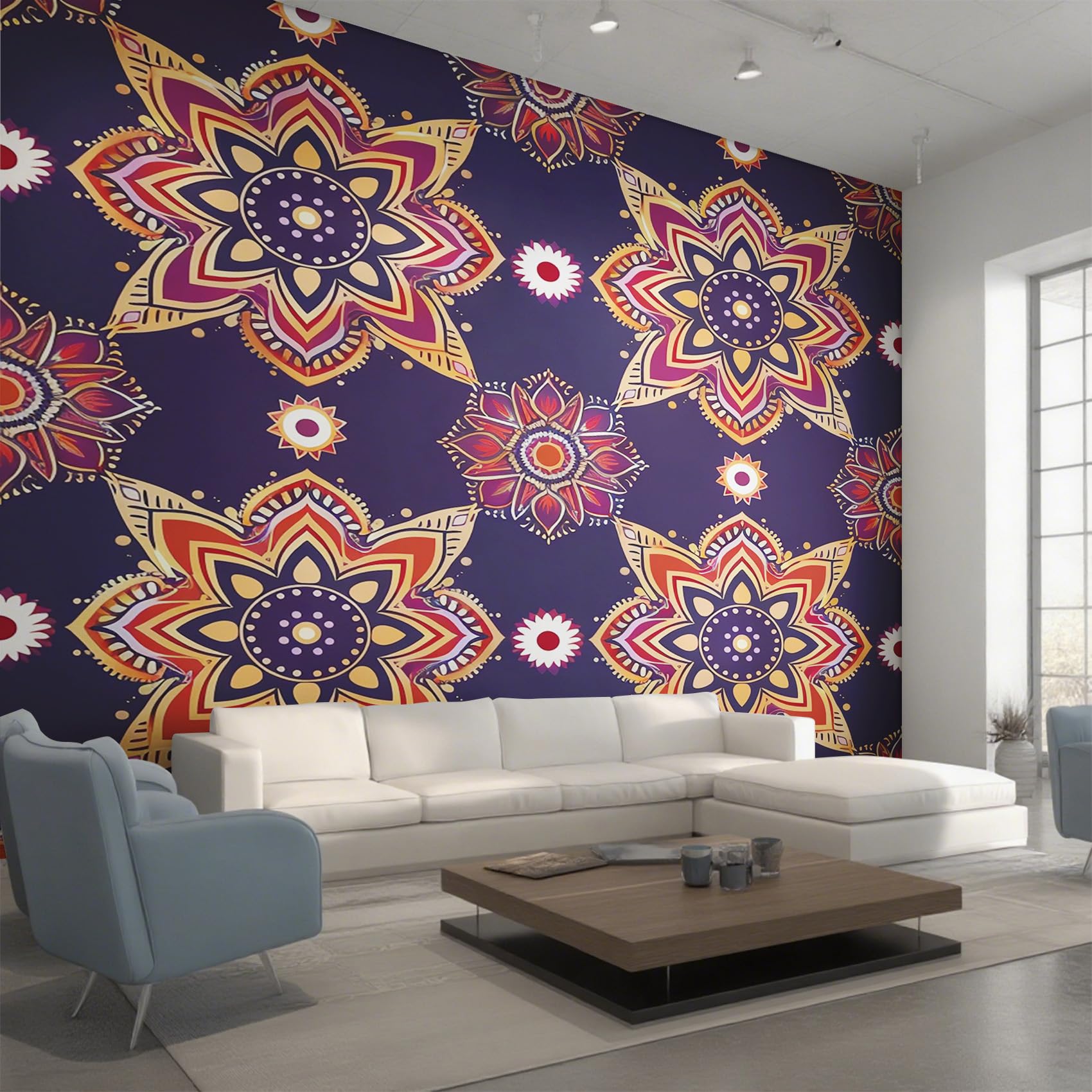 Fresque murale intissee mandala pour decoration salon et chambre