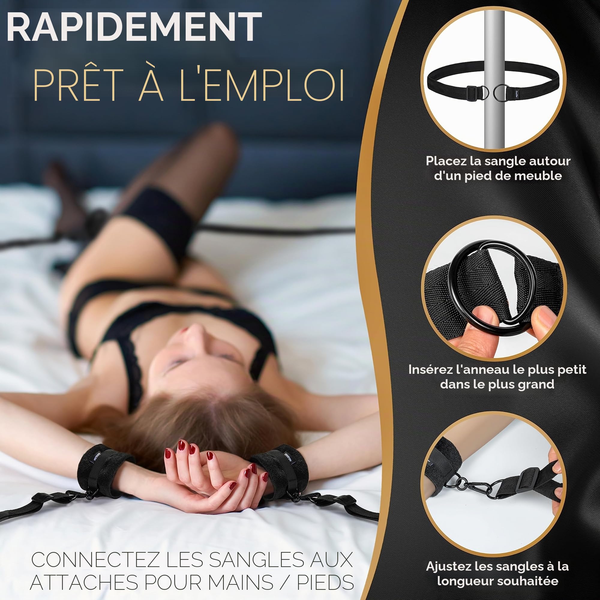Menottes de lit - FlexBind Sex Set, Fixation au pied du meuble, Sex Toys, Menottes pour femme/homme, Set de menottes BDSMS Toys, Set de bondage Set de menottes, Jouets sexuels pour couples