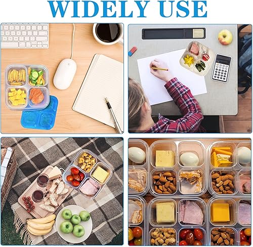 Miniatura 5 de Gddochn 10 cajas de aperitivos versátiles multicolores, recipientes de almuerzo de 4 compartimentos, recipientes de alimentos reutilizables con tapa