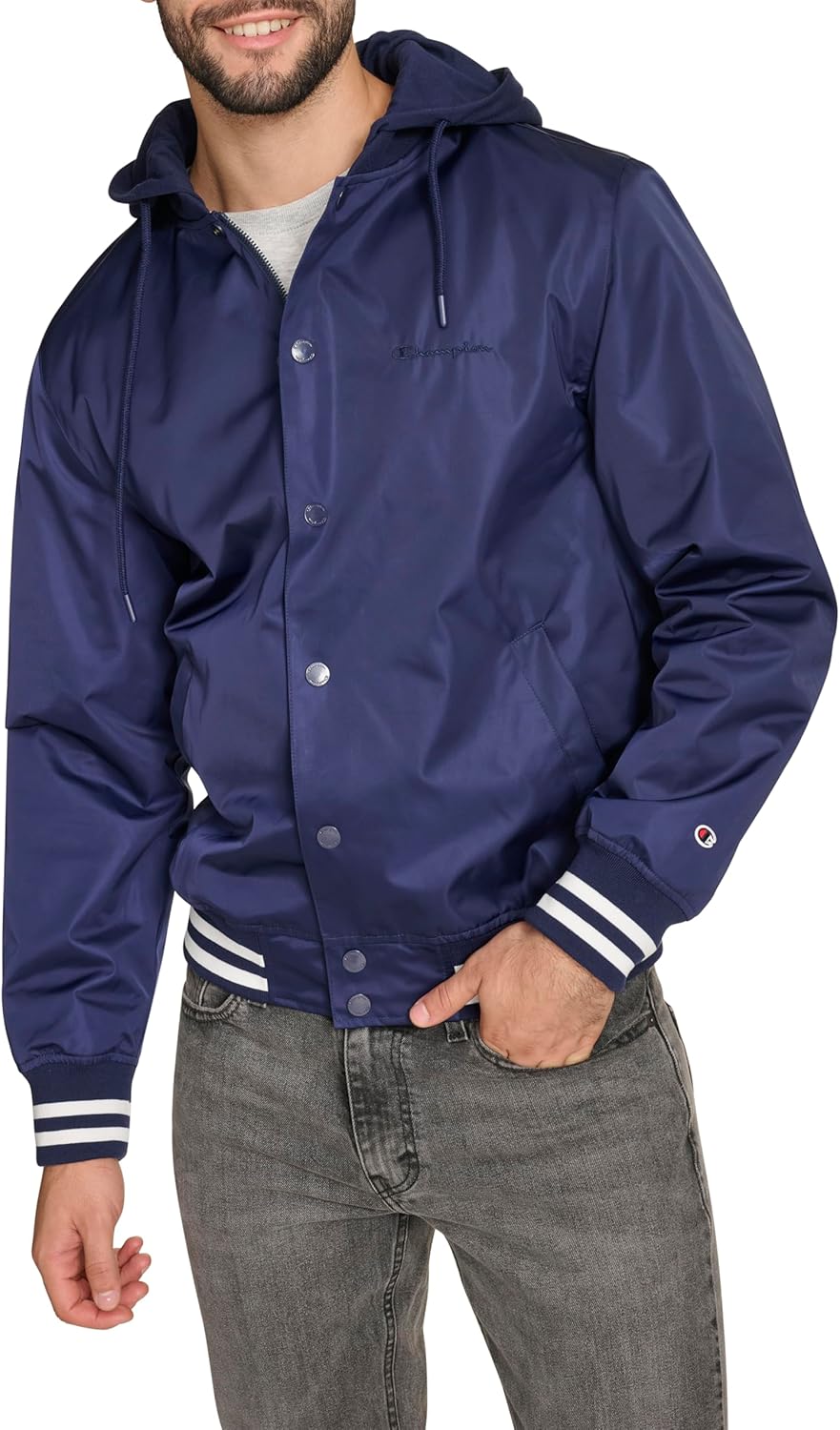 Champion mens Champion Men's Lightweight Varsity Jacket With Jersey Hood