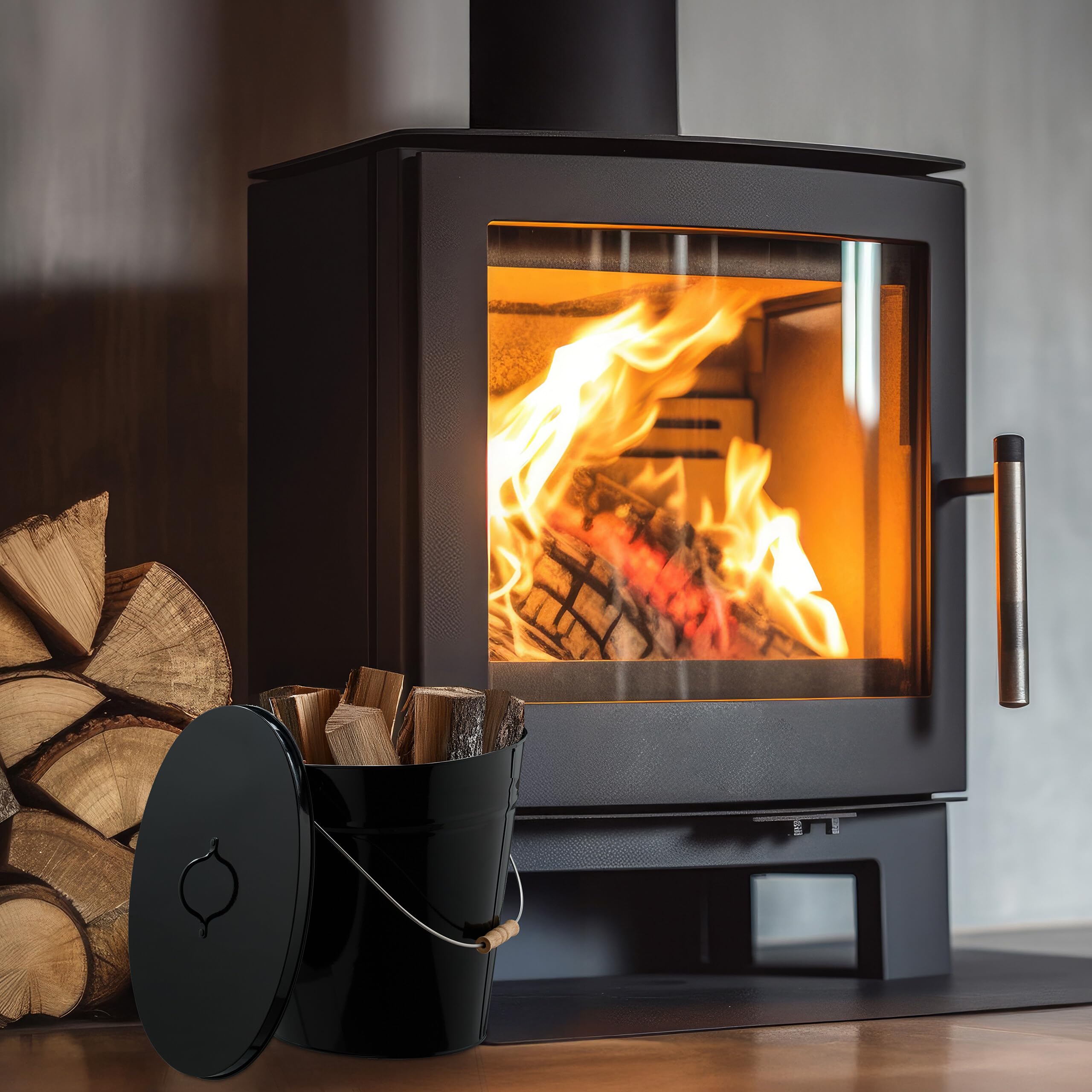 Relaxdays Secchio Raccogli Cenere con Coperchio, Cestello 18,5 L per Carbone e Bricchetti Camino e Stufa, Acciaio, Nero