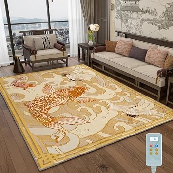 Electric Heated Carpet, Home Soft Plush Floor Heating Mat with Thermostat And Timer,Indoor Stain Resistant Non-Slip Radiant Floor HeaterB,39.3x78.7in