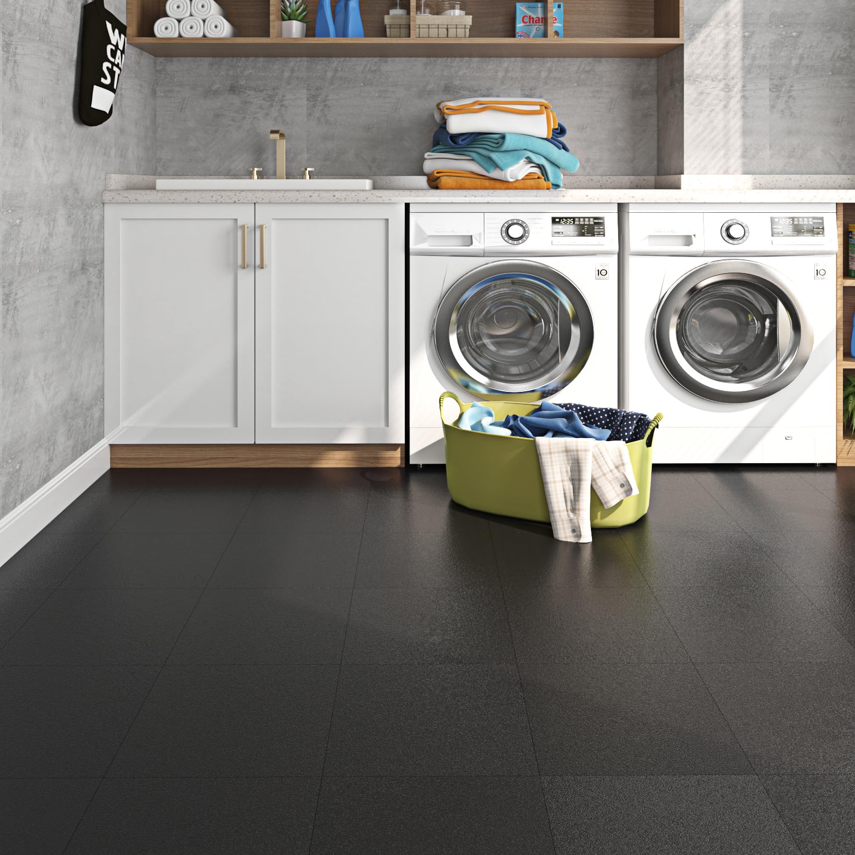 Livelynine Pavimento PVC Adesivo Bagno Piastrelle Adesive Cucina Nero Impermeabile Piastrelle Adesive Pavimento 30x30 Mattonelle Adesivo Pavimenti Parquet Adesivi PVC per Soggiorno Camera 4 Pezzi