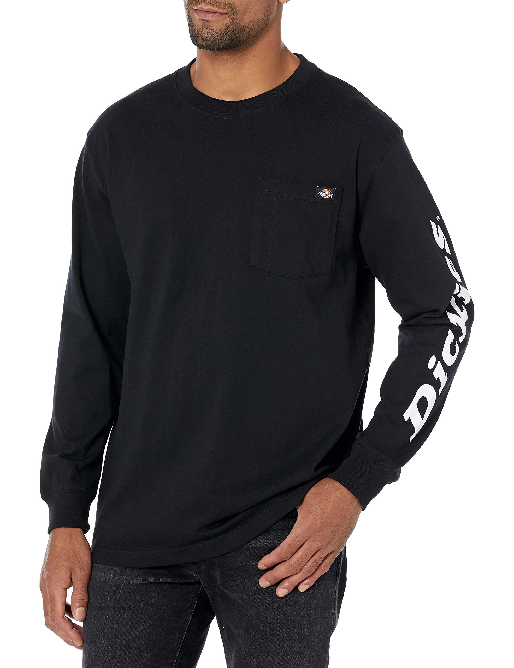 Dickies Mens Long Sleeve Wordmark Graphic T-Shirt, Knit Black, XXL Big Tall