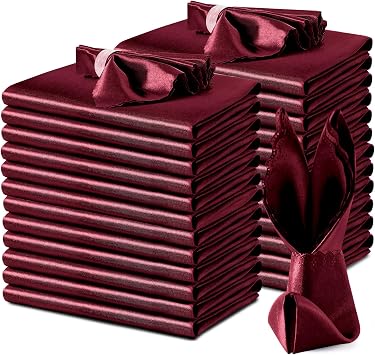 VACVELT 24 Pack Burgundy Scalloped Satin Napkins 12x12 Inch Wedding