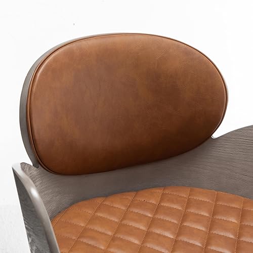 Miniatura 3 de Juego de 2 taburetes de bar de madera, altura de mostrador con respaldo y brazos, sillas de bar modernas de doble color, acolchado de piel