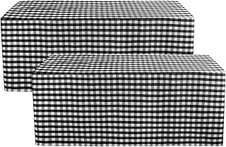 Fitted Checkered Tablecloths for 4 Foot Tables - White and Black - 2 Pack