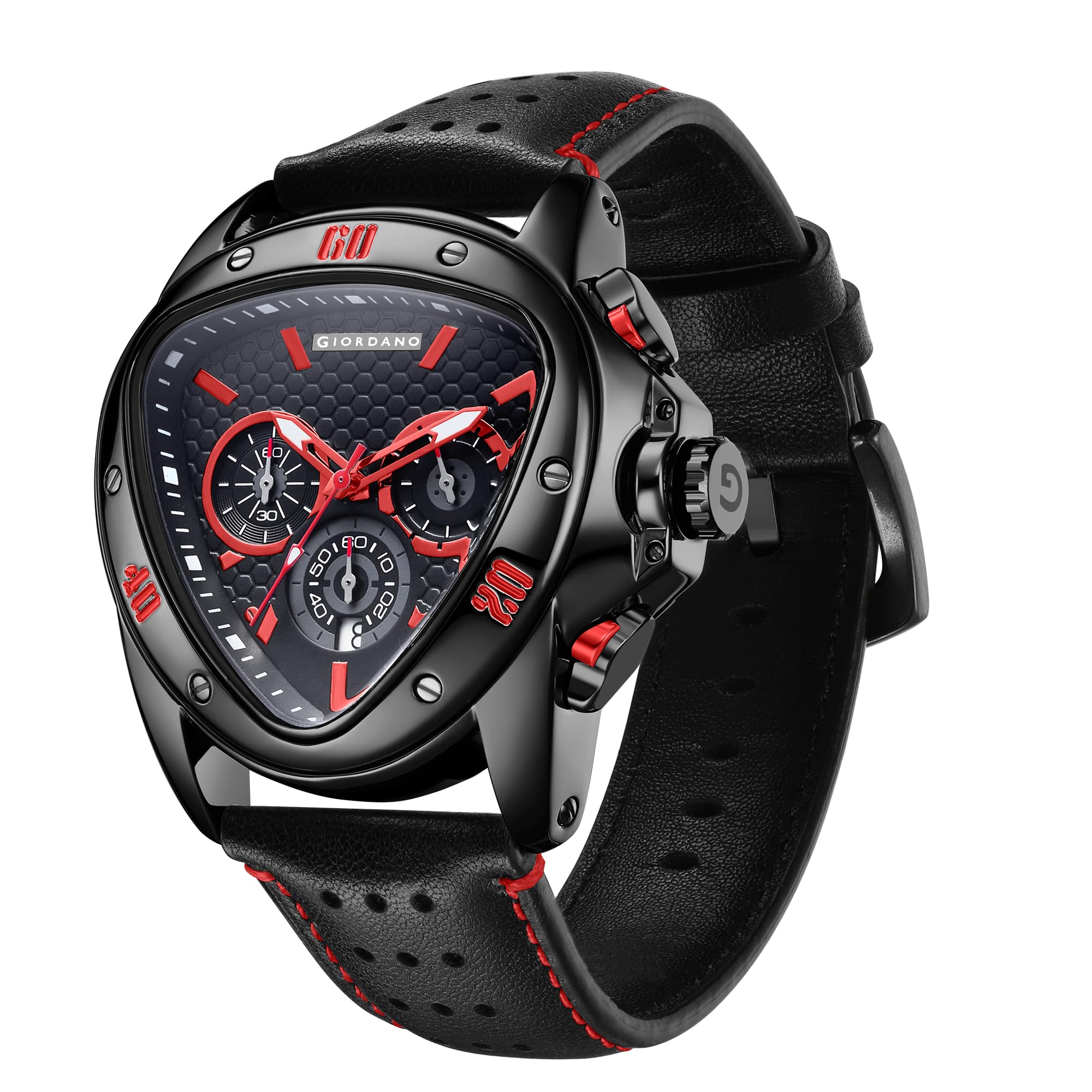 Multi Function Watch for Men -Unique Triangle Dial, Dual-Date Display with Leather Strap-image-16
