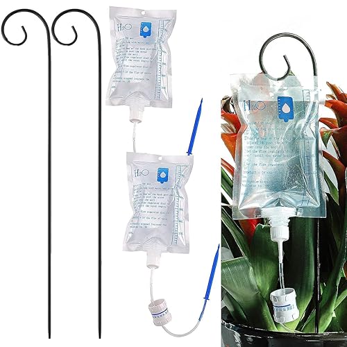 UCLEVER Paquete de 2 bolsas de agua automáticas para plantas, 11.8fl oz con barra de soporte de metal, sistema de riego automático para interiores y