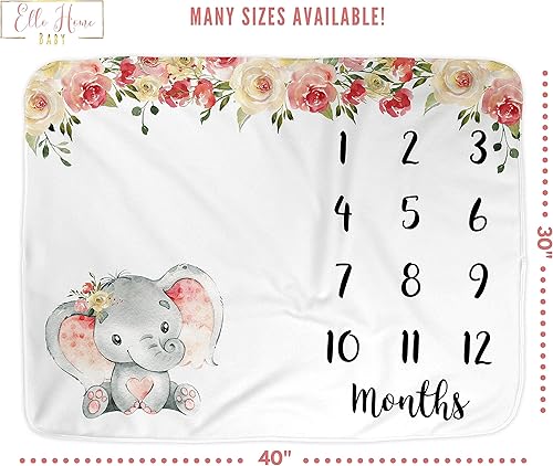 Miniatura 4 de Manta mensual de elefante para bebé, manta de mes con nombre para niña, accesorios de fotos de meses, tapete de fotografía para recién nacidos,