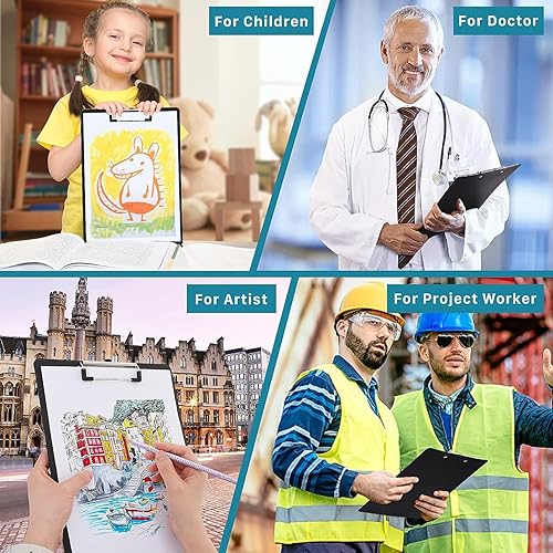 Miniatura 7 de Paquete de 15 portapapeles de plástico, portapapeles de plástico, tablero de clip con clip de perfil bajo, portapapeles negro de 12.5 x 9 pulgadas,