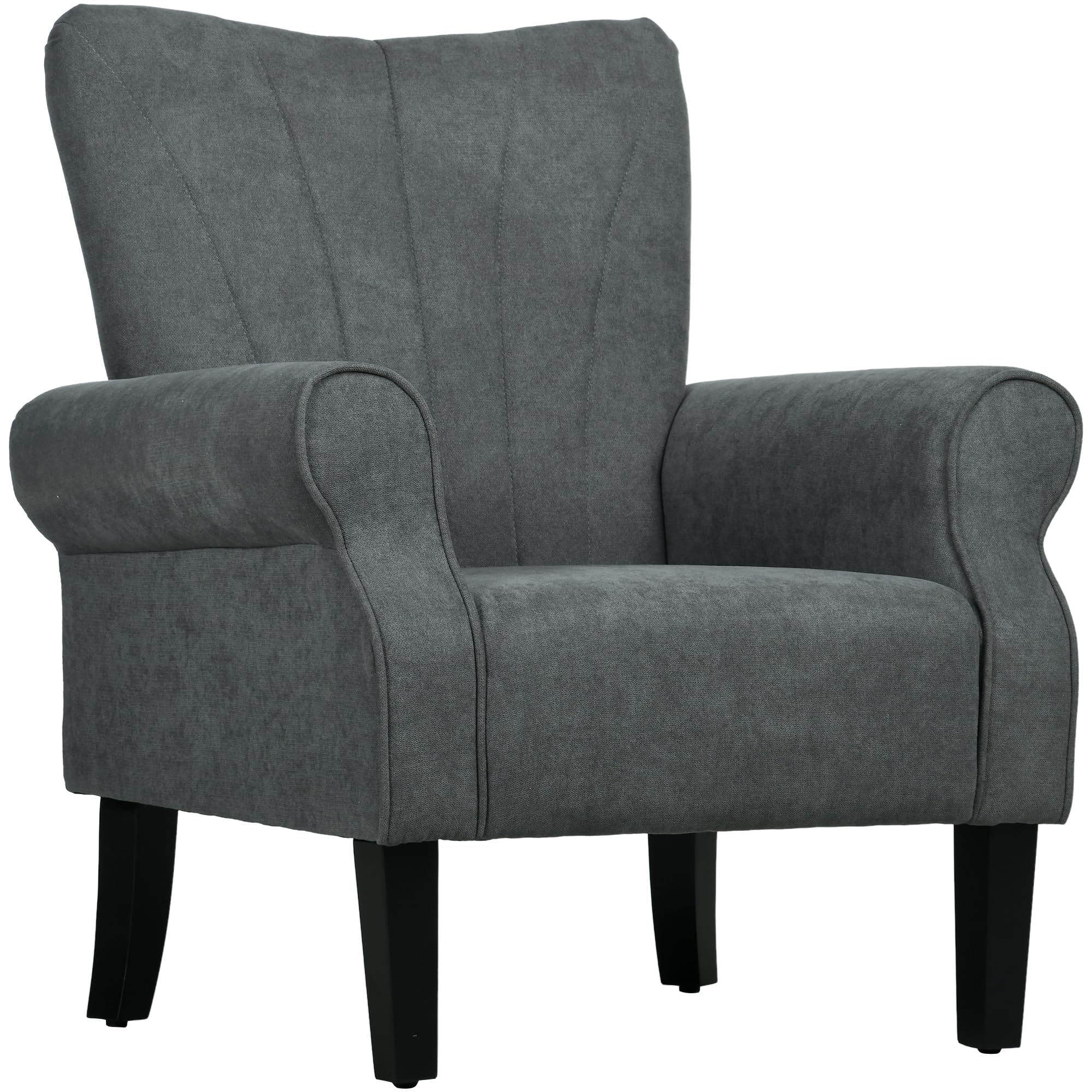 HOMCOM Armchair, Linen Wingback Accent Chair with Rolled Arms and Rubberwood Legs, Fireside Occasional Chair for Living Room, Bedroom, Grey — image 1