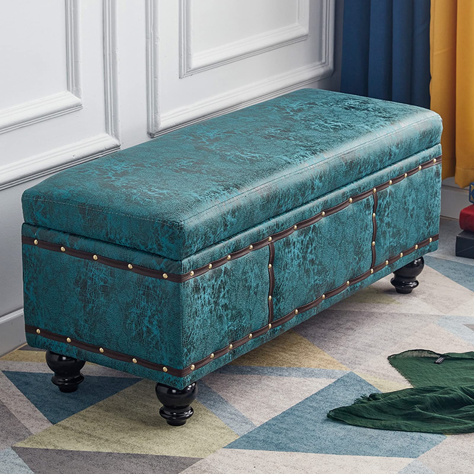 Tabouret de rangement vert foncé 100cm en velours pour salon