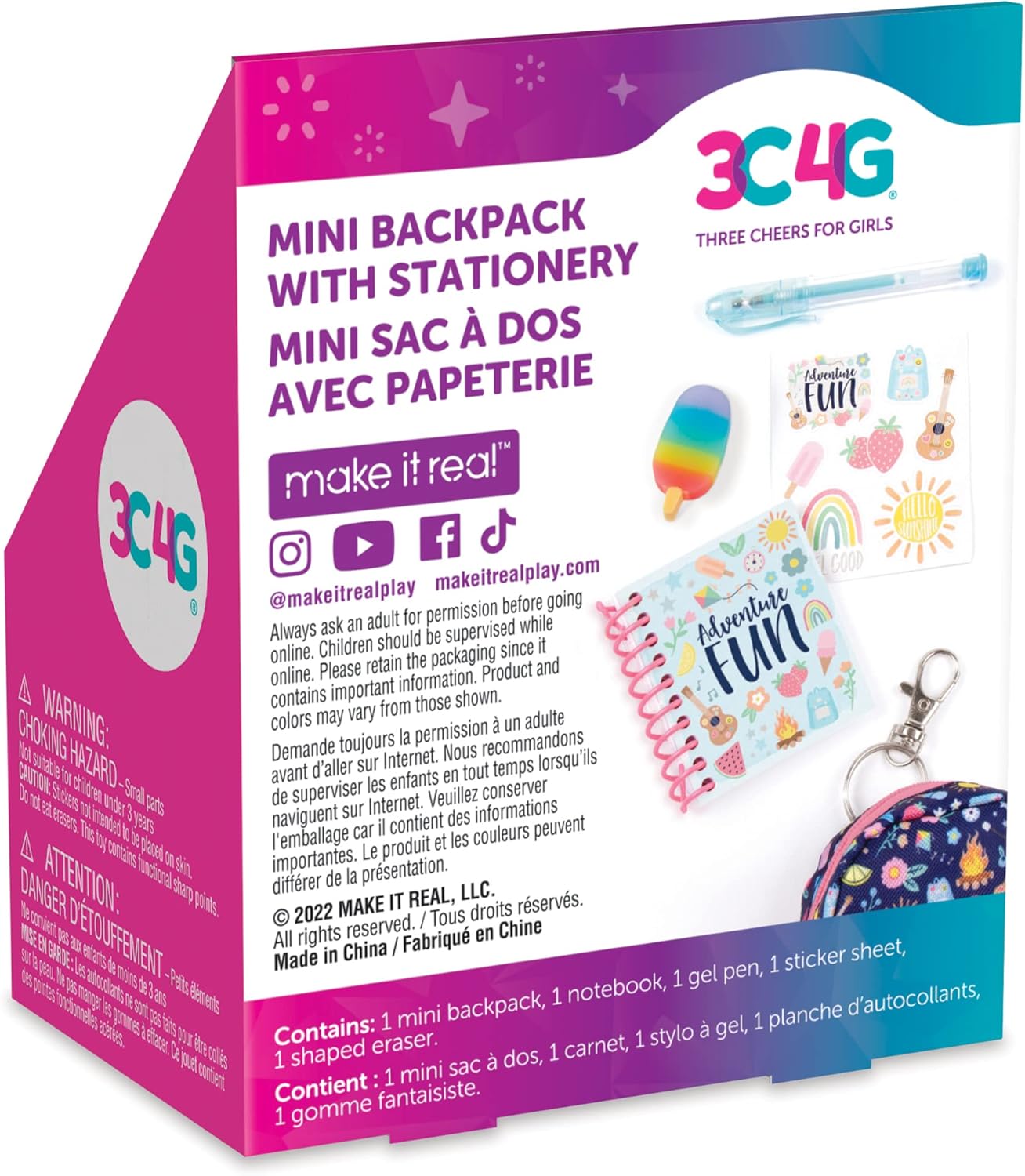 3C4G: Mini Stationary Backpack: Navy - Campfire Pattern, Stocked with Everything Mini, Notebook, Gel Pen, Eraser & Stickers, Take It Anywhere, Make It Real, Ages 8+