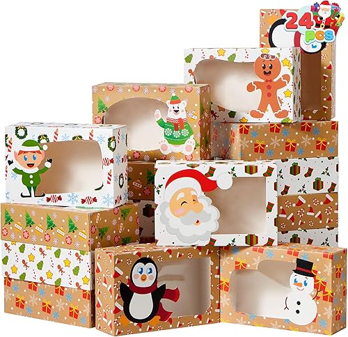 JOYIN 24 cajas de galletas de Navidad con ventana, 8.5 x 5.8 x 2.8 pulgadas, caja de papel de estraza para regalo de panadería para Navidad,