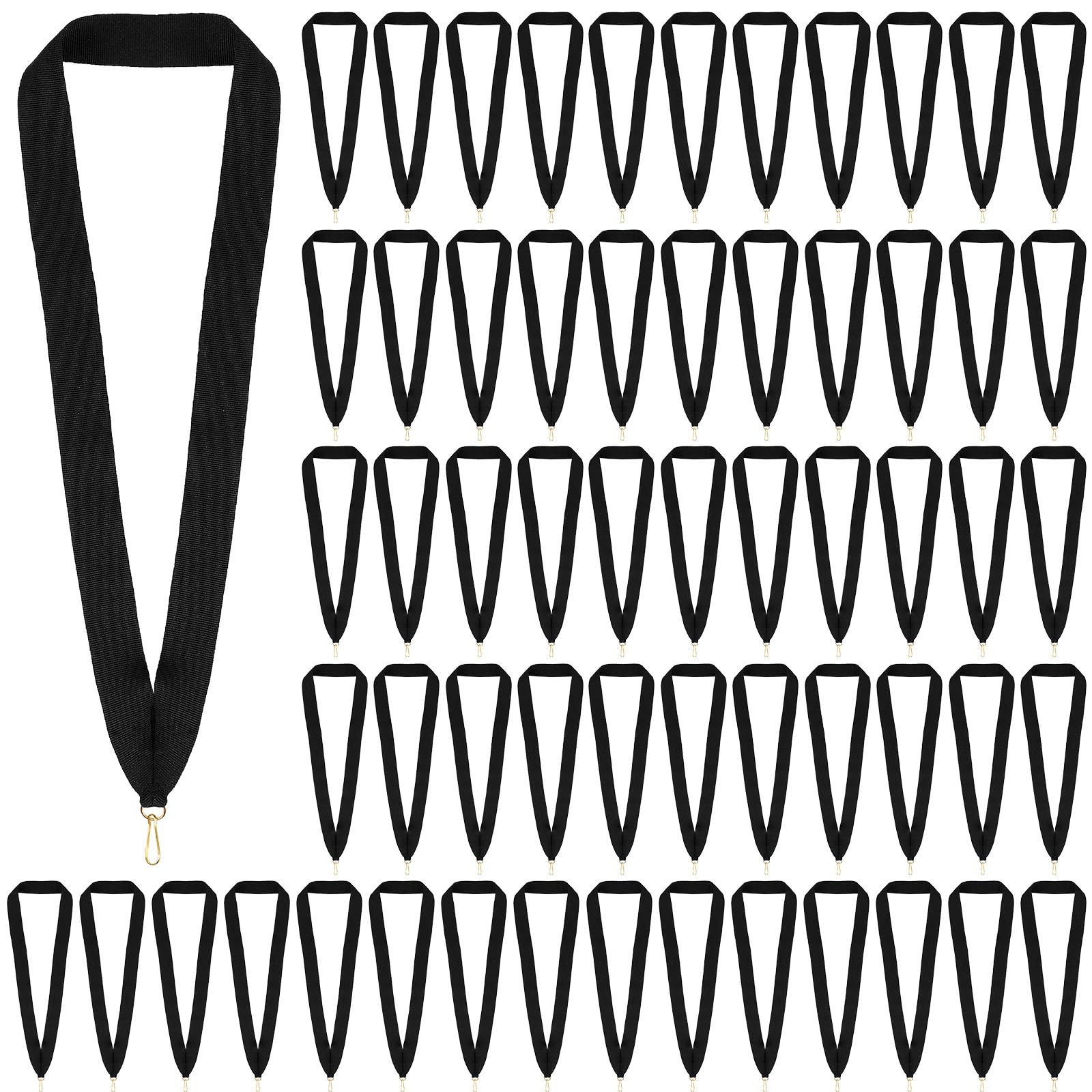 Hanaive Black Award Ribbon Lanyards Medal Ribbons Flat Neck Straps for Medals with Clips for Competitions Sports Meeting Party