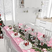 Vista 8 de Mantel de plástico con diseño de árbol de Navidad, 3 piezas, mantel rectangular de invierno con copos de nieve para Navidad, vacaciones, Año Nuevo