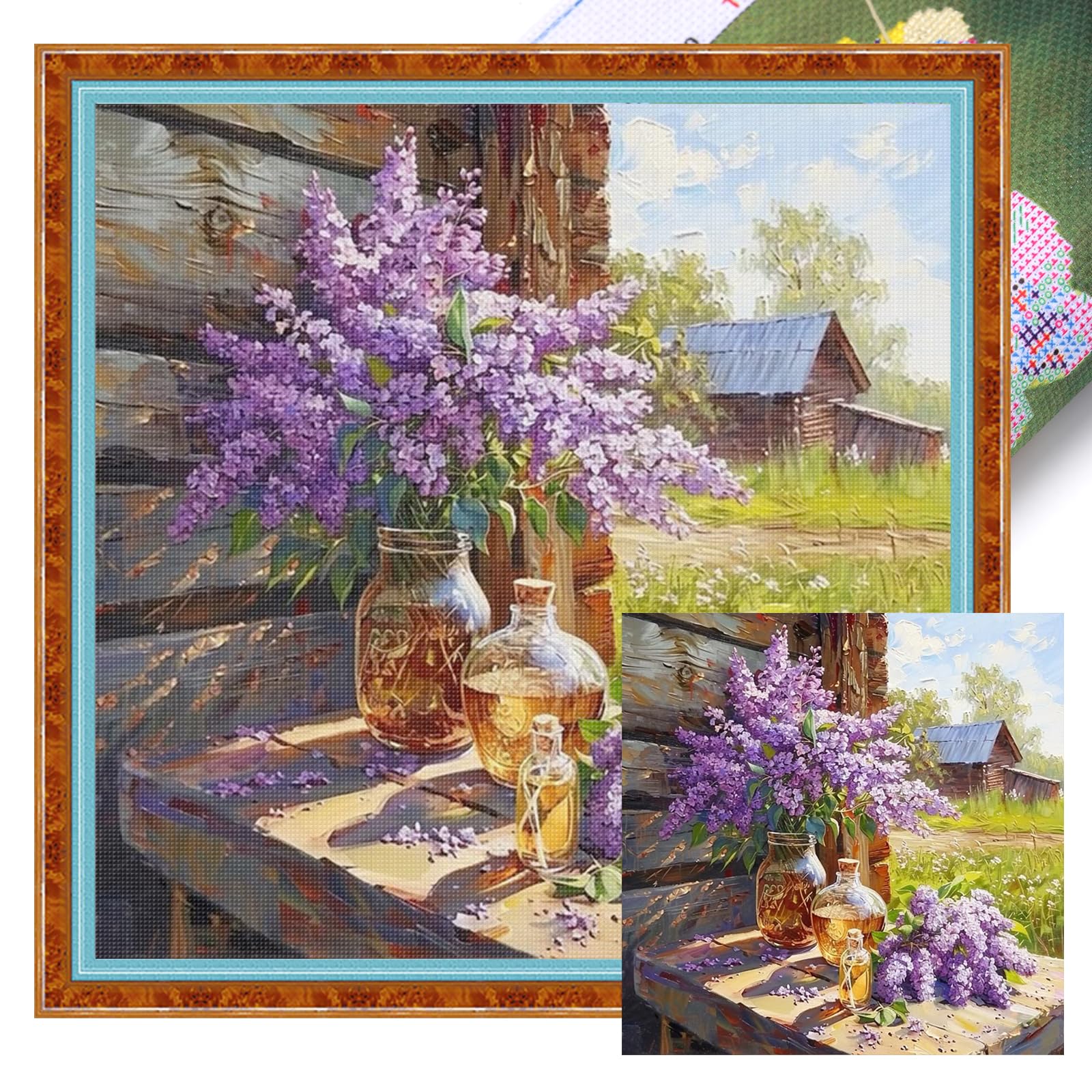 POETRYDRAW Lilacs Full 11CT 3 Strands DIY Stamped Cross Stitch Kits for Beginners Adults Home Wall Decor Cross Stitch Art and Crafts Kits 50x50cm (11CTACC-12909 C 50X50)