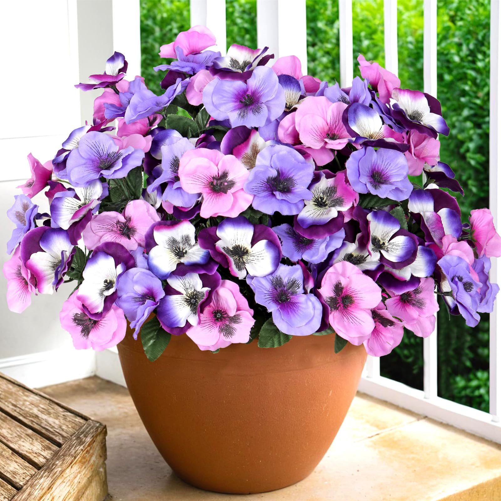 SOMYTING Artificial Pansies Flowers Outdoor Faux Flowers UV Resistant Plastic Plants Fake Plants for Front Porch Garden Window Box Hanging Planter Decoration (10