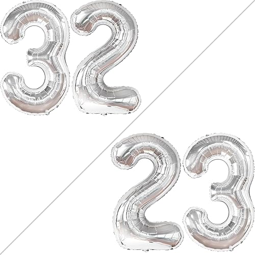 Miniatura 3 de KatchOn, Globos plateados del número 32, enormes, 40 pulgadas, 32 globos de papel de aluminio, globos plateados del número 32, decoraciones de