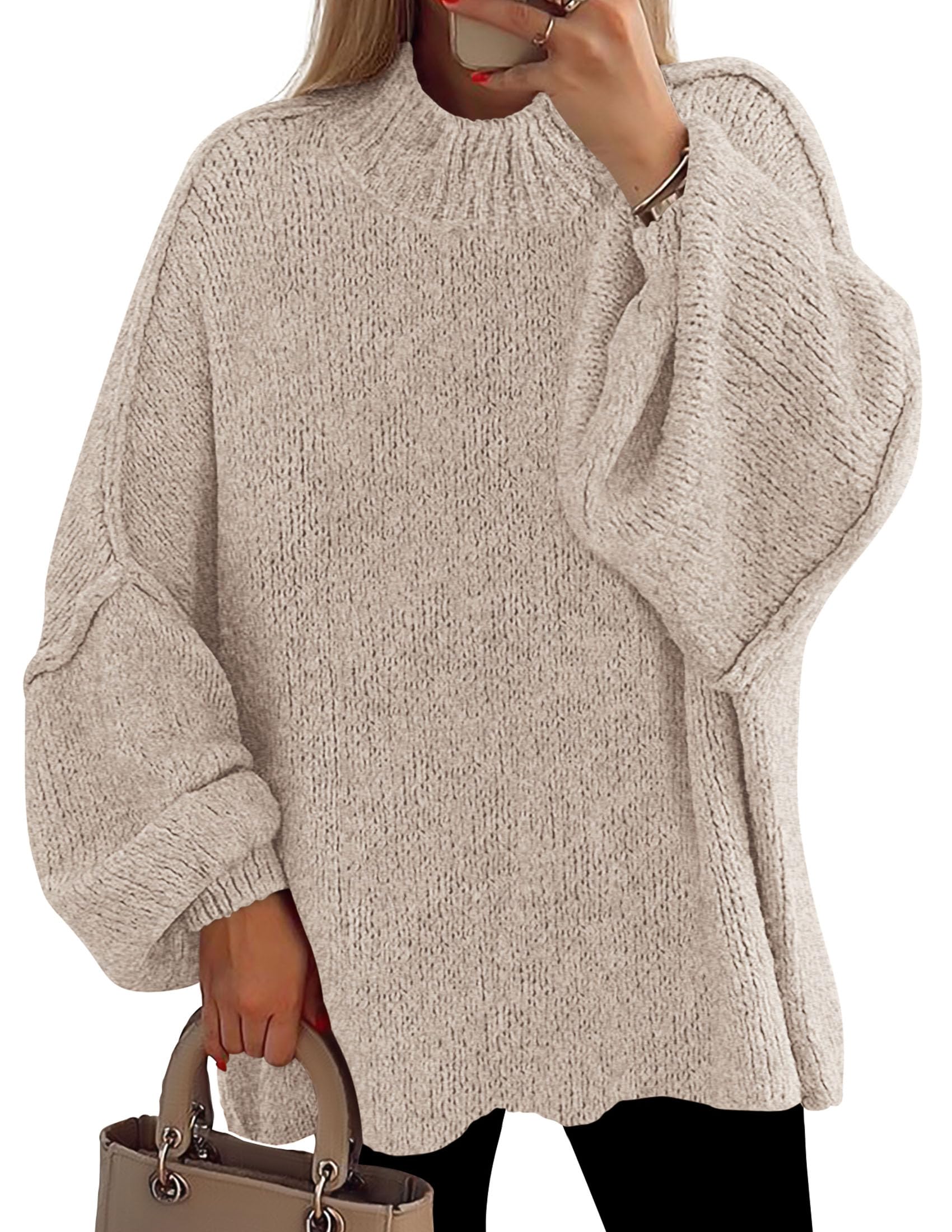 PRETTYGARDEN Womens 2026 Fall Oversized Sweaters Chunky Knit Mock Neck Long Sleeve Casual Trendy Pullover Winter Clothes