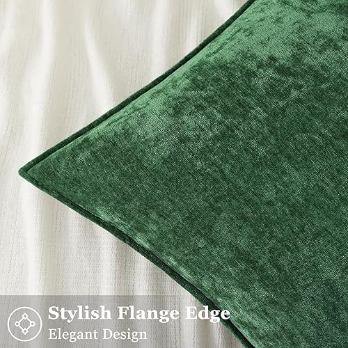 decorUhome Couch Throw Pillow Covers 18x18 Set of 2, Decorative Soft Euro Neutral Chenille Pillow Covers with Elegant Design for Sofa Bed Living Room Home Decor, Beige(Green,18" x 18" (Pack of 2))