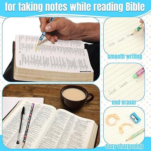 Miniatura 6 de Estune 100 lápices de versículos bíblicos a granel, lápices de colores surtidos a granel, suministros escolares religiosos, premios e incentivos,