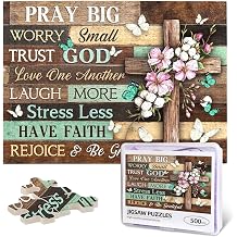 Christian Jigsaw Puzzles 500 Pieces for Adults, Elegant Cross with Pray Big Worry Small Trust God Quote, Religious Wooden Puzzle, Faith-Based Home Decor & Uplifting Gift