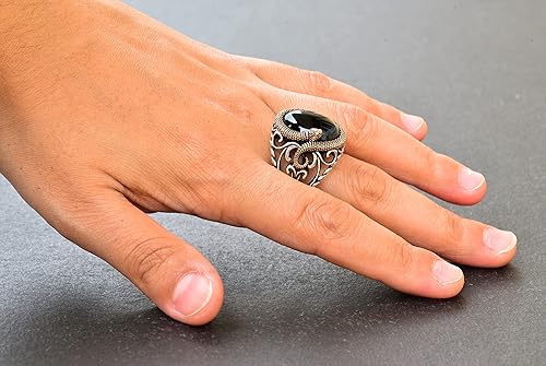 Vista 6 de Enigmatic Serpent 925K Sterling Silver Men's Gemstone Ring - Symbolic Power & Handcrafted Intricacy