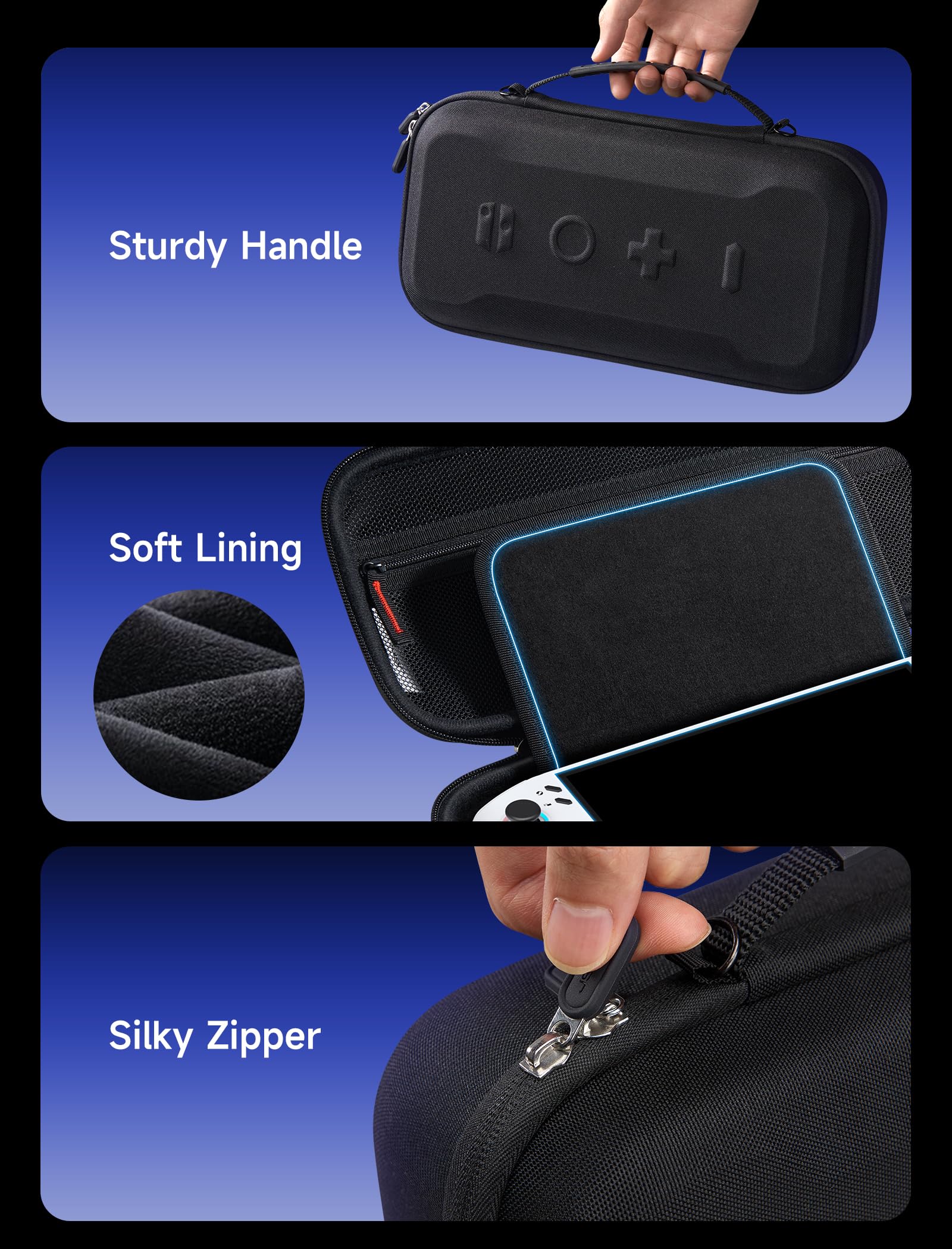 JSAUX Custodia da Trasporto per Lenovo Legion Go / Go S / Legion Go 2, Astuccio da Viaggio Rigido ad Alta Capacità, Copertura Protettiva per Schermo con Impugnatura, Borsa Porta Accessori, Nero