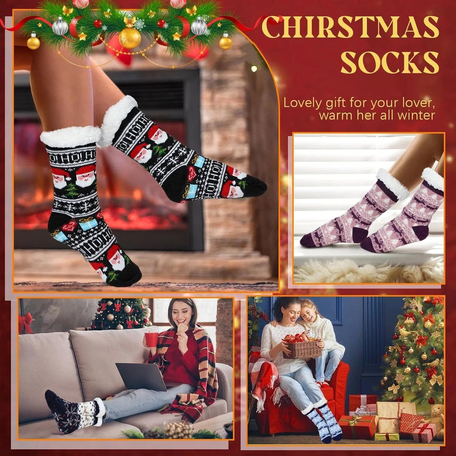 Liitrsh 12 Pairs Winter Sherpa Socks Women Men Winter Fleece Lined Slipper Warm Soft Fluffy Fuzzy Gift