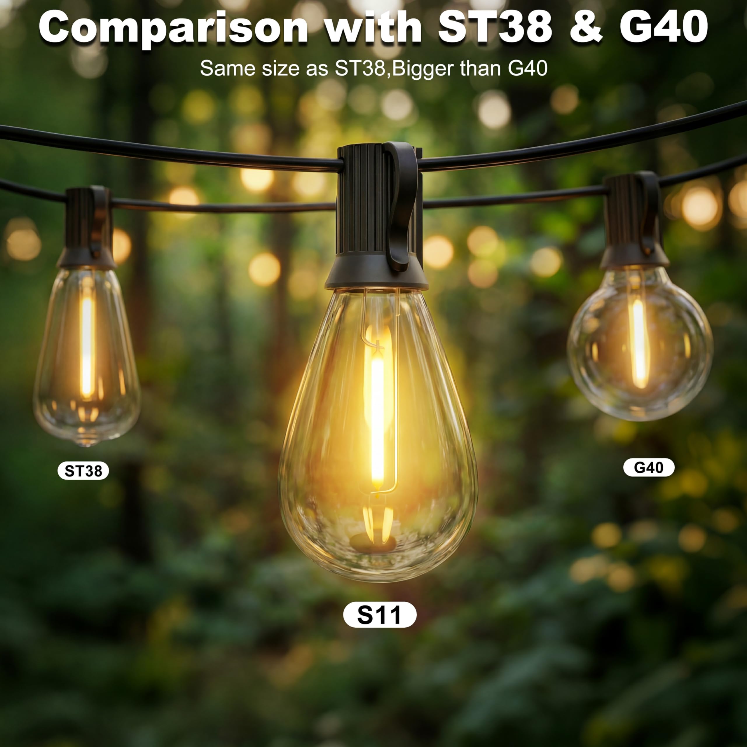 Ghirlanda di lampadine S11 per esterni, 17 m, con 15 lampadine + 1 di ricambio, impermeabile IP65, 2700 K, bianco caldo, per giardino, balcone, matrimonio, festa | Catena luminosa a LED da 17 m