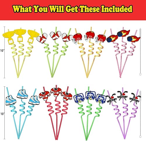 Miniatura 2 de MEAXUR 24 popotes reutilizables con temática de hockey sobre hielo para hockey sobre hielo, regalos de fiesta deportiva, pajitas de bebidas diarias,