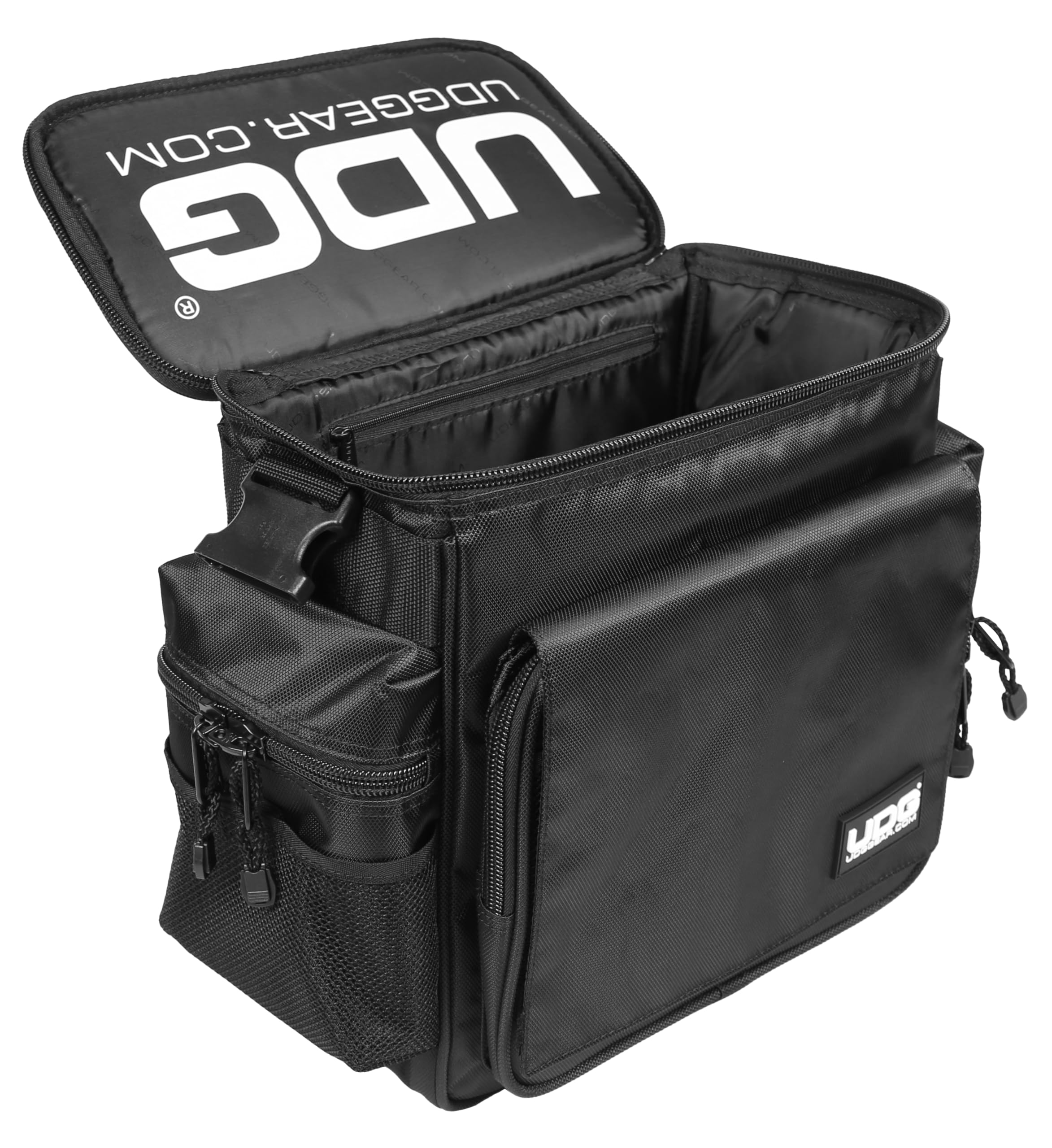 UDG Ultimate SlingBag MK2 Black (U9630) - Borsa per Trasporto Vinili, Controller, Interfaccia Audio, Cuffia e Cavi, Nero