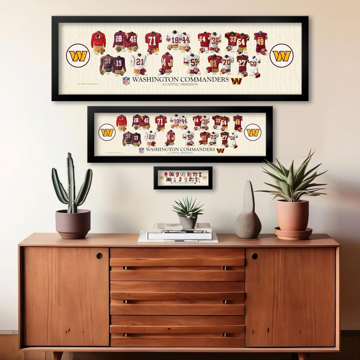Sporticulture NFL Football Wall Art Print Framed - Washington Commanders Poster Team Uniform Heritage Jersey Wall Decor - NFL Football Posters for Boys Bedroom & Decorations for Man Cave, 8x26