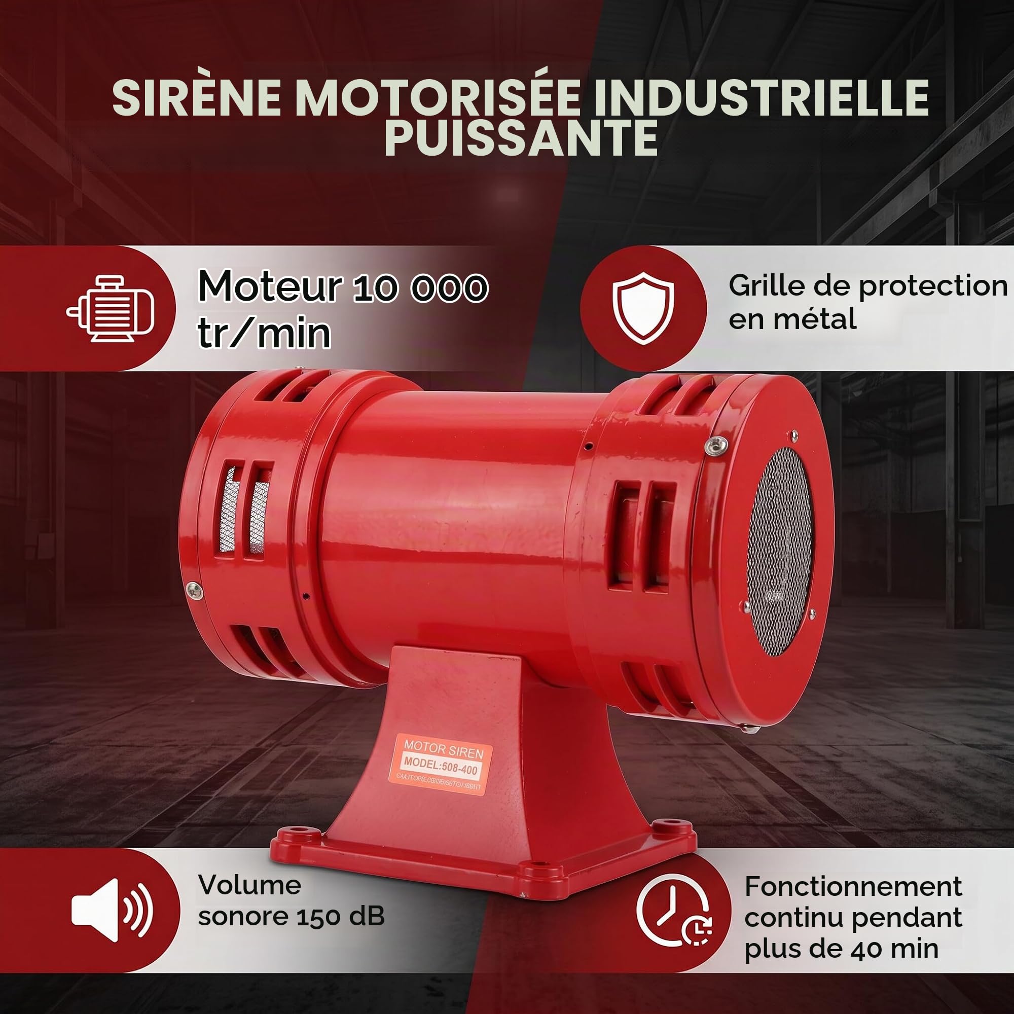 Sirène à Moteur électrique de 150 DB, Sirène à Moteur électrique, Sirène à Moteur électrique Industrielle, Klaxon D'alarme Continu, Sirène de Raid Aérien pour Mines, Fermes