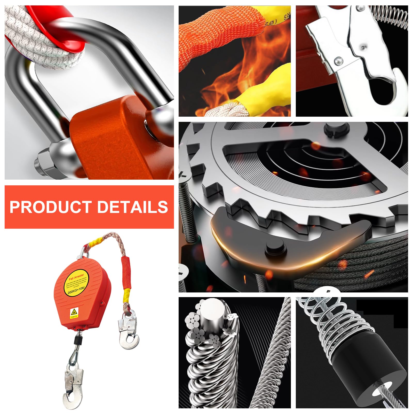Dispositivo Anticaida Retráctil 200kg, Rojo, 10m | Anticaidas Retractil Seguridad Homologado, Linea de Vida Retractil con Gancho Autoblocante, Equipo de Trabajo en Altura