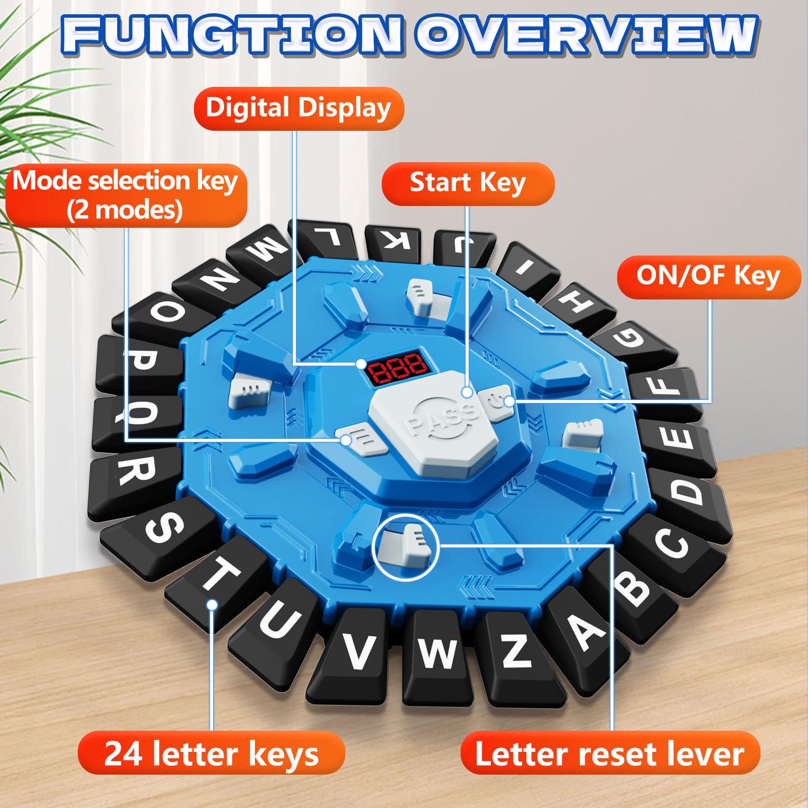 Juego de palabras, juego de mesa familiar con temporizador de pantalla digital y 2 categorías de modos, divertido juego rápido de 24 letras para fiesta de aprendizaje interactivo (azul) 3