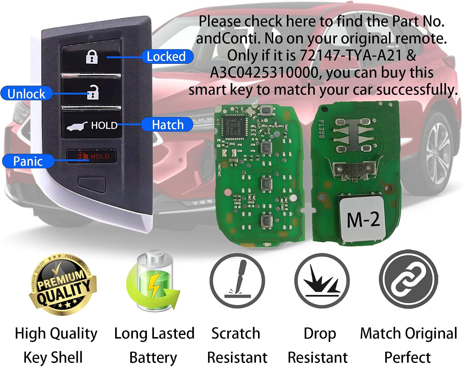 Smart Key Fob for Acura MDX 2022-2023, Alliskeys Proximity Key Fob Replacement for Acura 2022-2023 KR5TP-2 A3C0425310000 72147-TYA-A21 DRIVER2