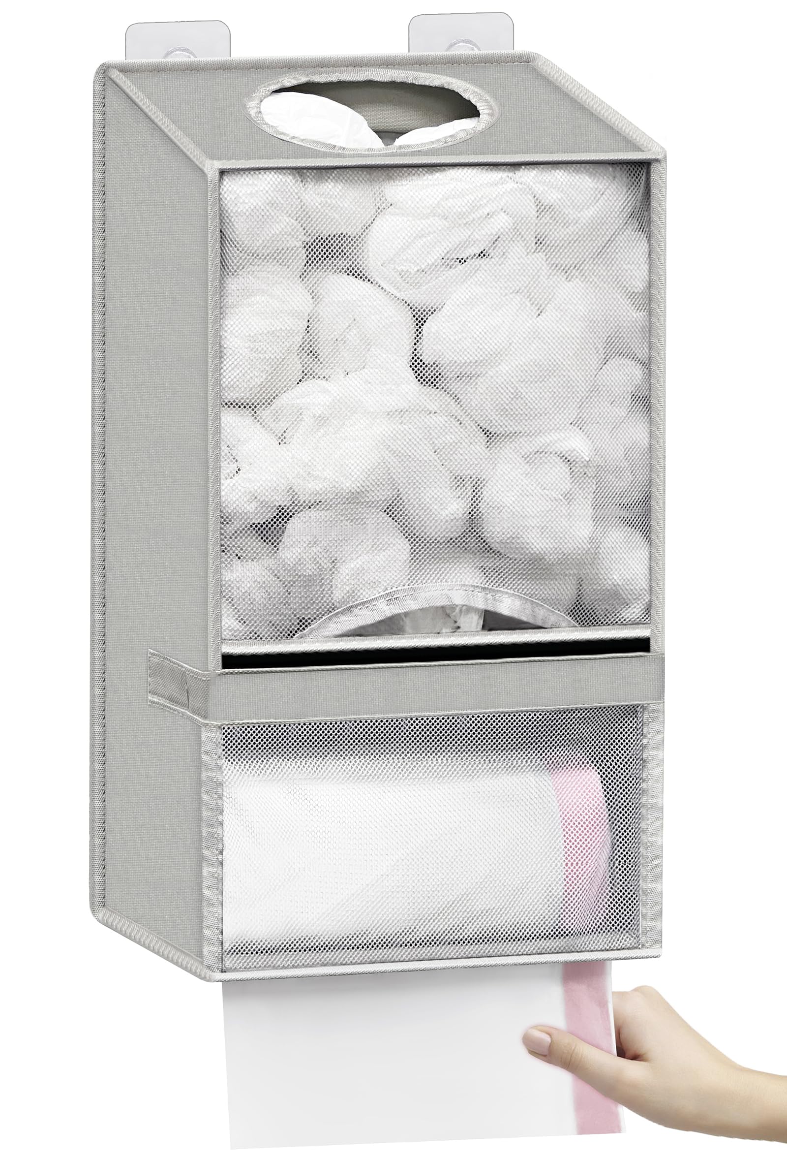 Spaclear Wall Mount Plastic Bag Holder - Large Oxford Cloth Grocery Bag Holder, 2-in-1 Plastic Bags Organizer with Trash Roll Dispenser for Home