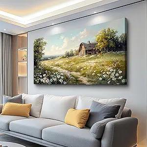 KELIYUAN Large Wall Art For Living Room Canvas Wall Decor For Bedroom Office Wall Decoration Vintage Country Field Landscape Painting Framed Pictures Artwork Room Mural Aesthetic Home Decor 30"x60"