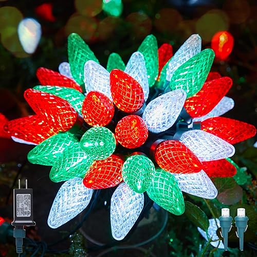 Miniatura 15 de Luces LED C9 de Navidad para exteriores, 81 pies, 100 luces LED de cadena con temporizador y 8 modos de luz, luces de árbol de Navidad conectables