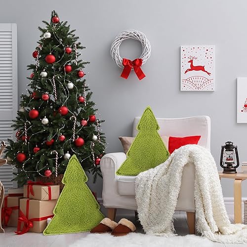Miniatura 4 de Soaoo 2 almohadas decorativas para árbol de Navidad, cojines decorativos de sherpa para árbol de Navidad, almohada de árbol de Navidad para fiesta,