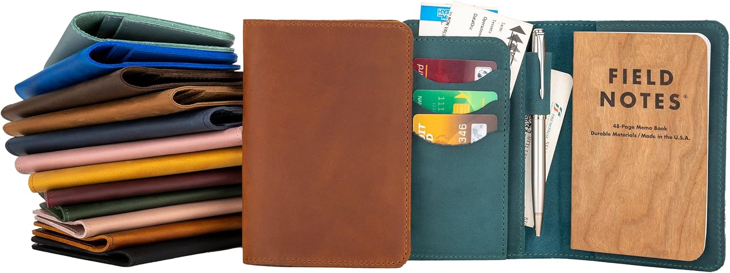 Personalized Leather Journal Cover for Moleskine Cahier Notebook Pocket size with pen holder 3.5" x 5.5" Field Notes Cover Refillable