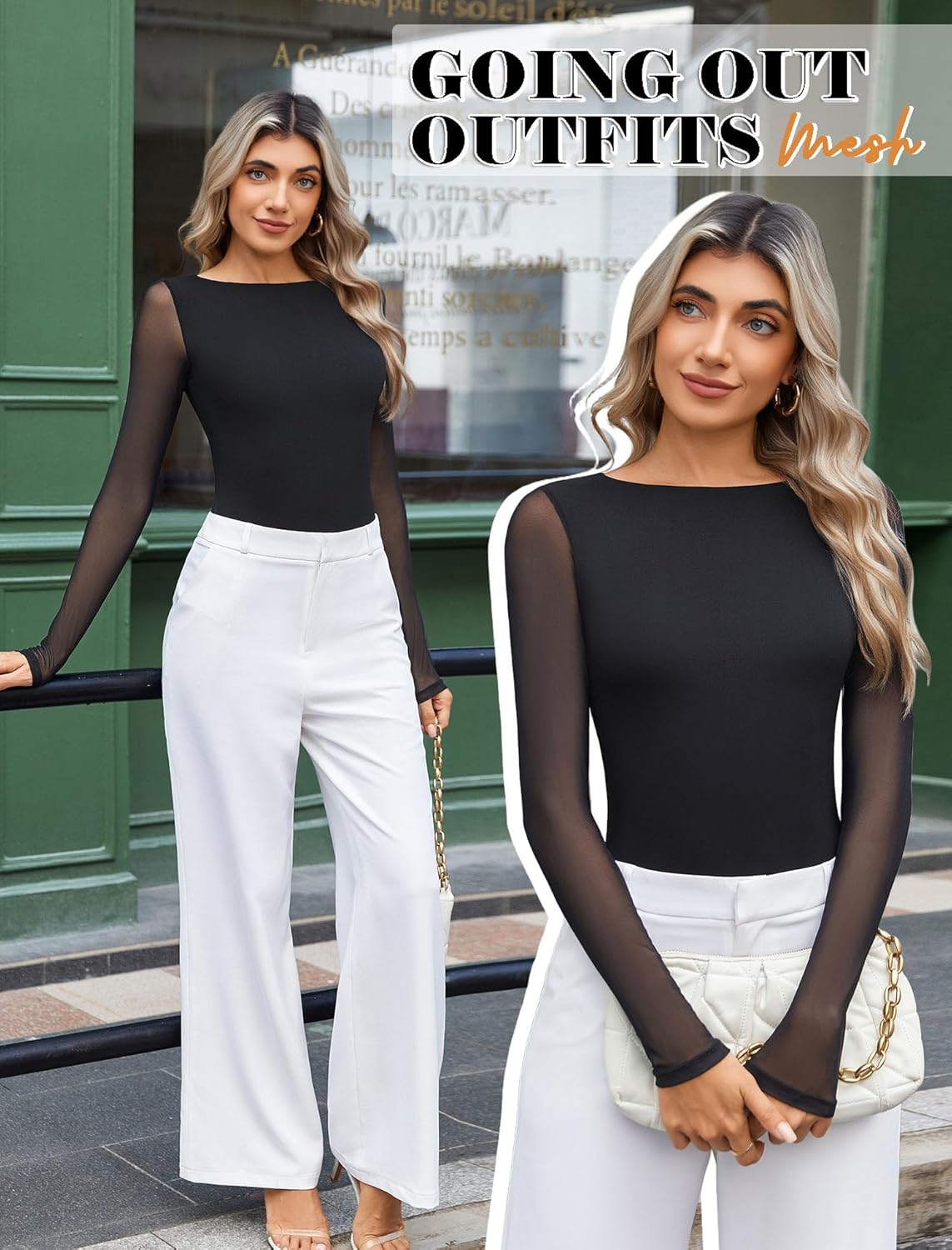 Avidlove Women Long Sleeve Body Suits Mesh Boat Neck Shapewear Bodysuit Crew Neck Leotards Going Out Tops Fall Outfits - Image 6